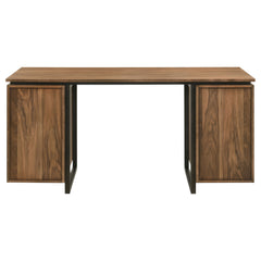 Berhalter Walnut Black 6-Drawer Double Pedestal File Computer Desk - Ornate Home