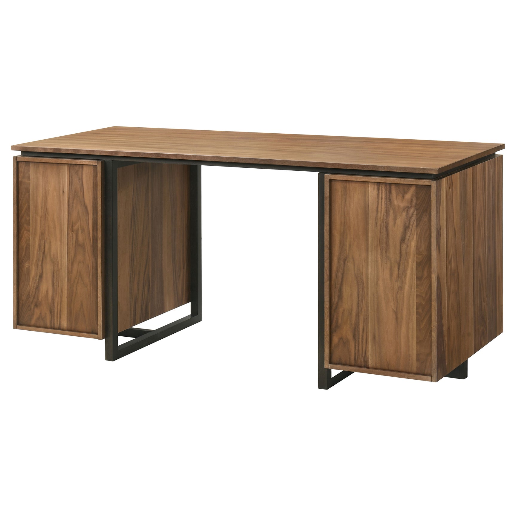 Berhalter Walnut Black 6-Drawer Double Pedestal File Computer Desk - Ornate Home