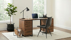Berhalter Walnut Black 6-Drawer Double Pedestal File Computer Desk - Ornate Home