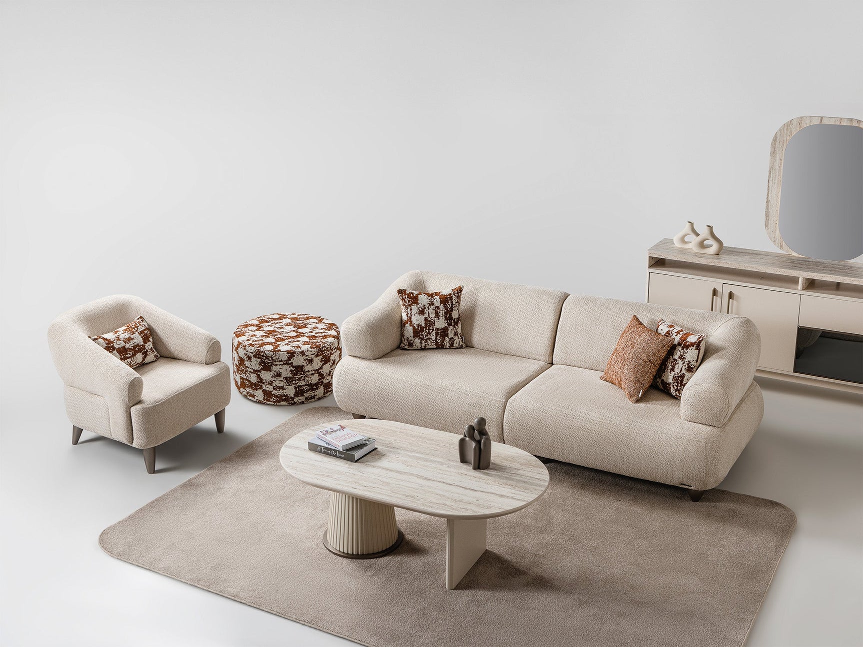 Bern Cream Convertible Loveseat