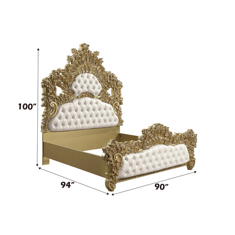 Bernadette White / Gold Finish Eastern King Bed - Ornate Home