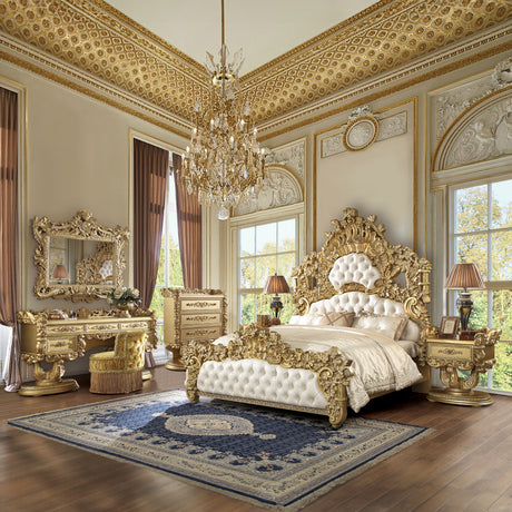 Bernadette White / Gold Finish Eastern King Bed - Ornate Home