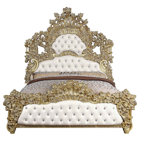 Bernadette White / Gold Finish Eastern King Bed - Ornate Home