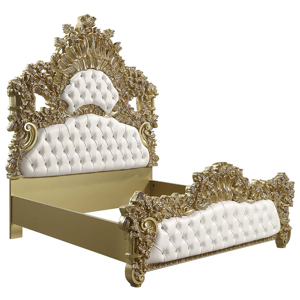 Bernadette White / Gold Finish Eastern King Bed - Ornate Home