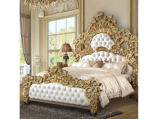 Bernadette White / Gold Finish Eastern King Bed - Ornate Home