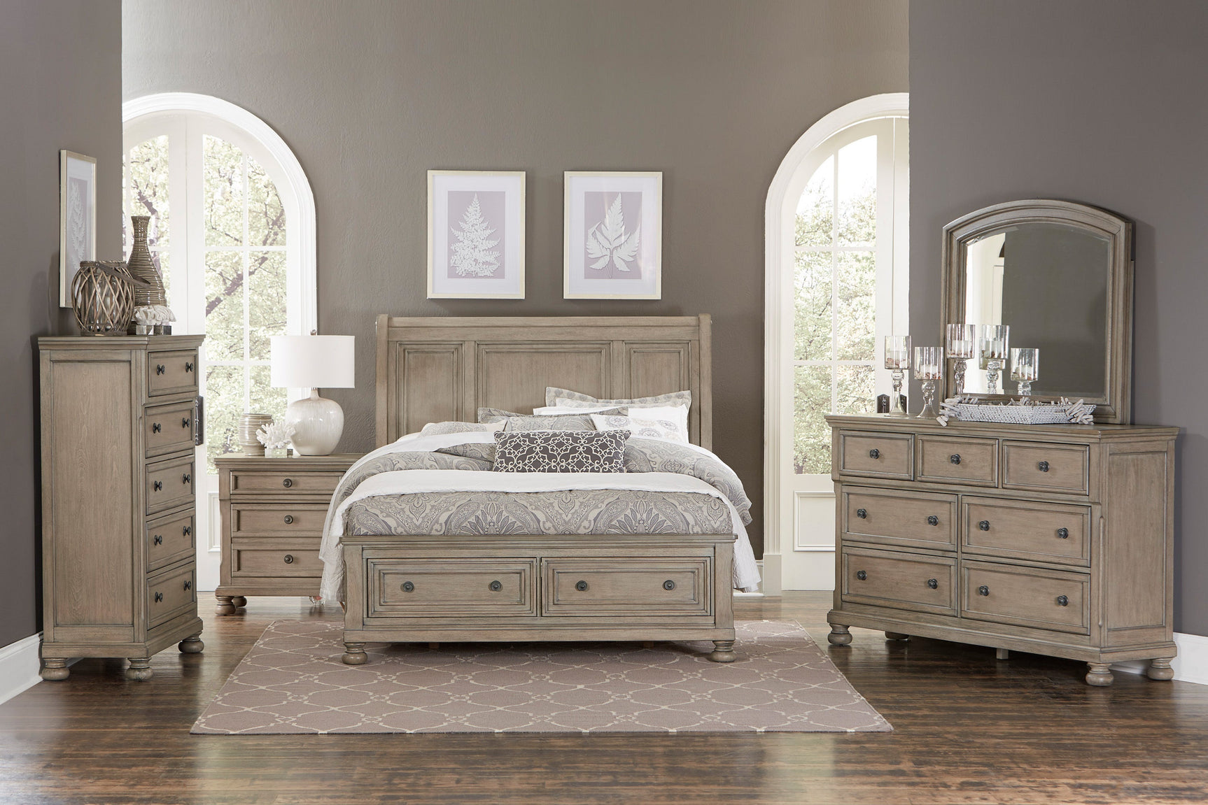 Bethel Wire Brushed Gray Eastern King Platform Bed - Ornate Home