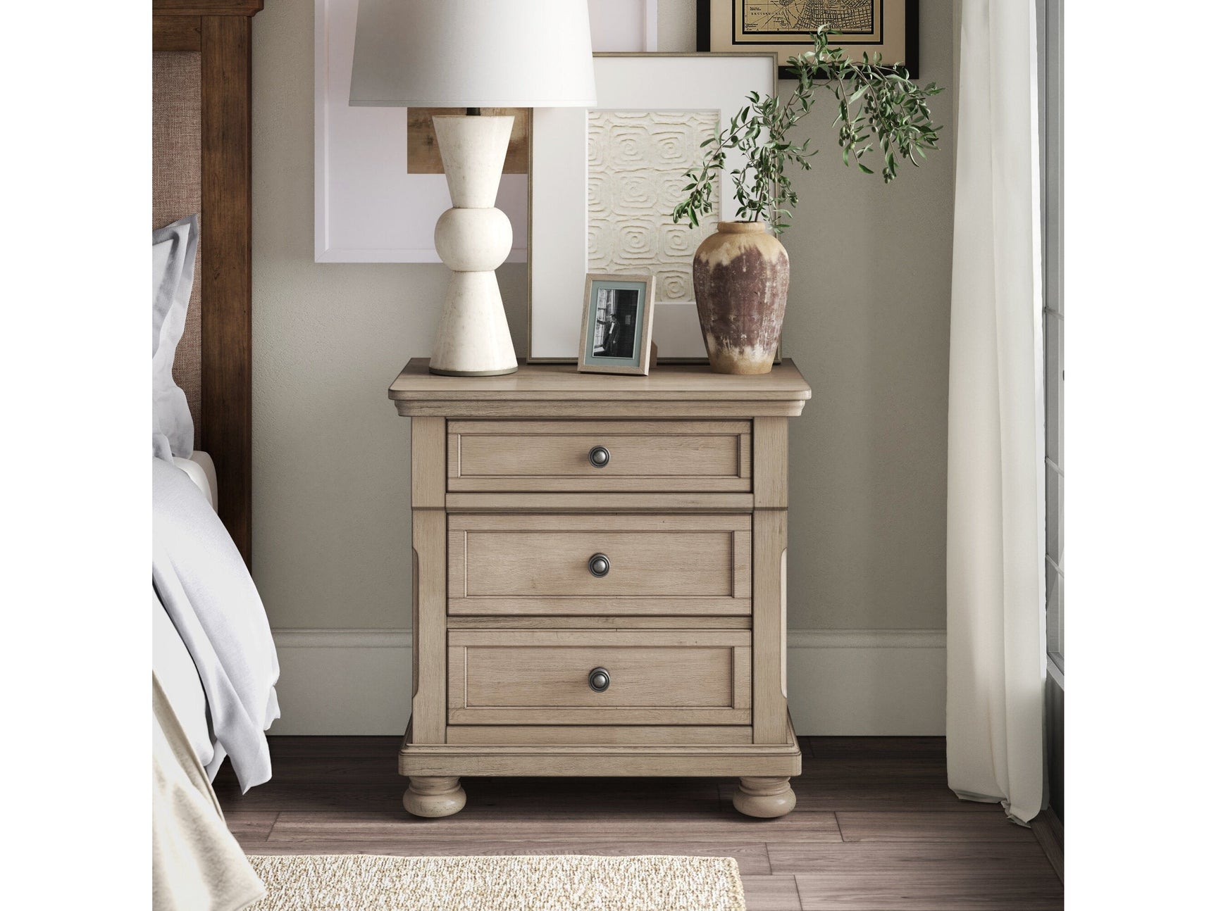 Bethel Wire Brushed Gray Nightstand - Ornate Home
