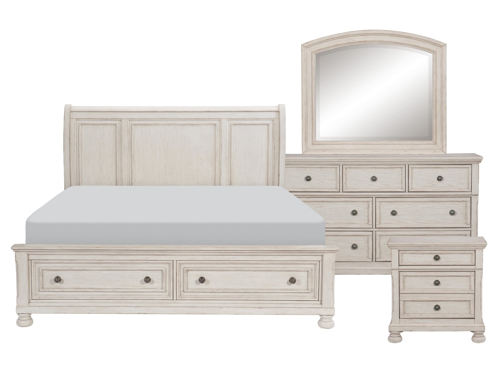 Bethel Wire-Brushed White 4-piece Queen Bedroom Set - Ornate Home
