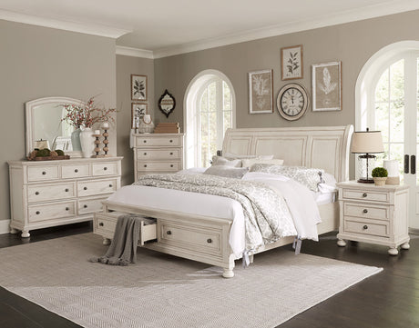 Bethel Wire-Brushed White Eastern King Platform Bed - Ornate Home