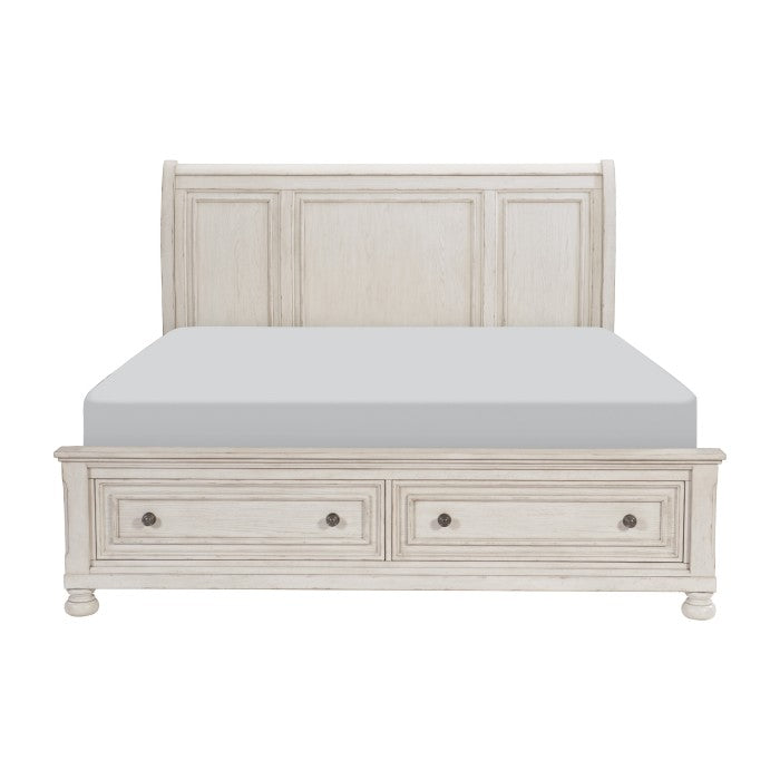 Bethel Wire-Brushed White Eastern King Platform Bed - Ornate Home