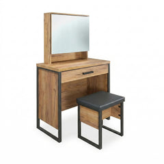 Bettin Golden Oak Vanity Set With Sliding Mirror And Stool - Ornate Home