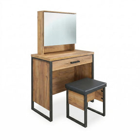 Bettin Golden Oak Vanity Set With Sliding Mirror And Stool