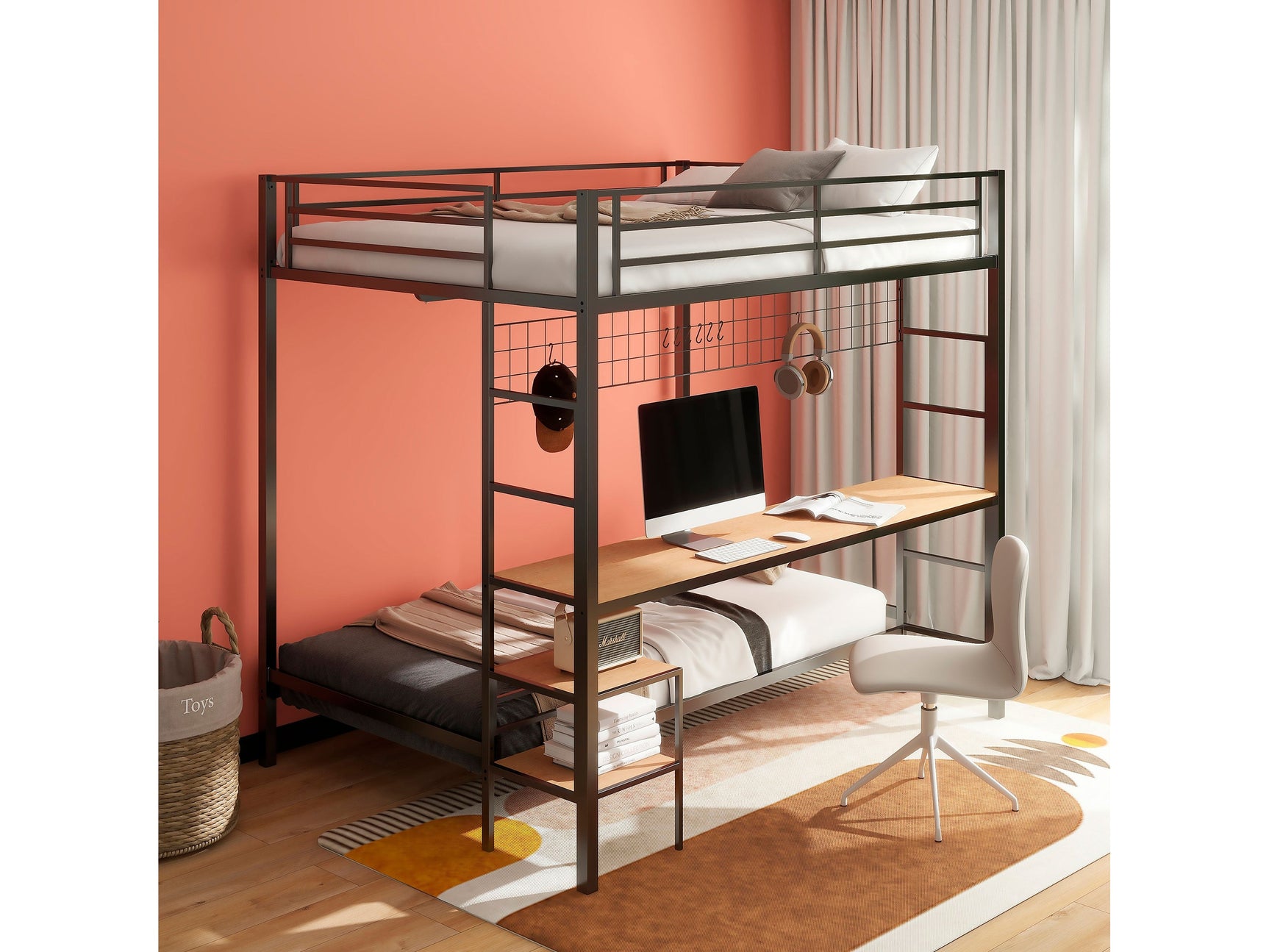 Bettoni Matte Black Metal Full Over Twin Workstation Bunk Bed - Ornate Home