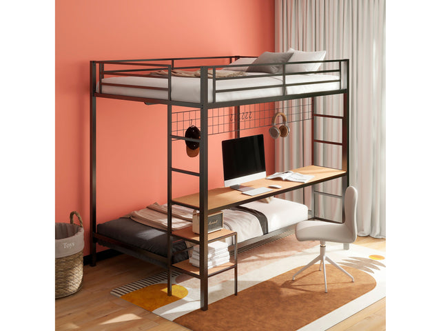 Bettoni Matte Black Metal Full Over Twin Workstation Bunk Bed - Ornate Home