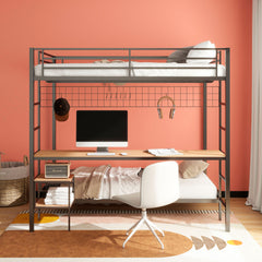 Bettoni Matte Black Metal Full Over Twin Workstation Bunk Bed - Ornate Home