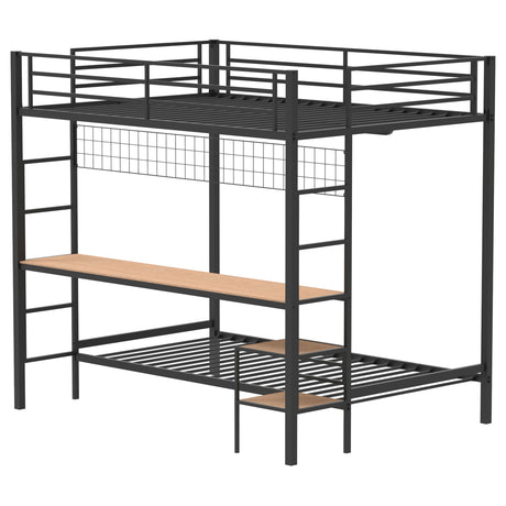 Bettoni Matte Black Metal Full Over Twin Workstation Bunk Bed - Ornate Home