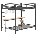 Bettoni Matte Black Metal Full Over Twin Workstation Bunk Bed - Ornate Home