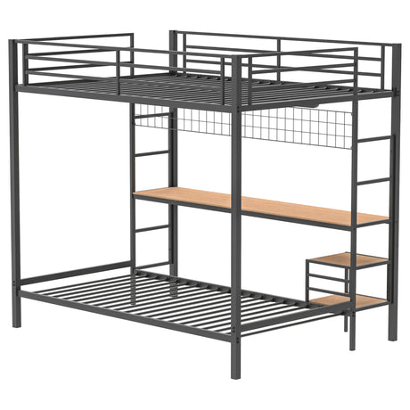 Bettoni Matte Black Metal Full Over Twin Workstation Bunk Bed - Ornate Home