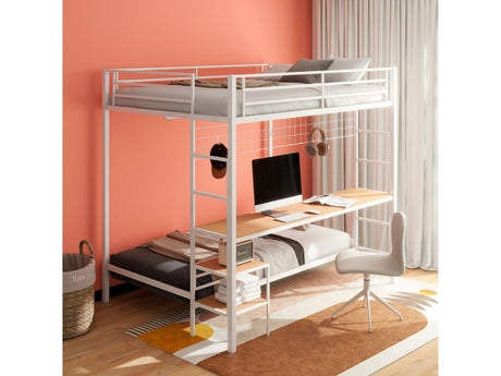 Bettoni Matte White Metal Full Over Twin Workstation Bunk Bed - Ornate Home