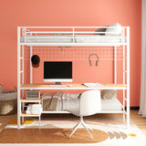Bettoni Matte White Metal Full Over Twin Workstation Bunk Bed - Ornate Home
