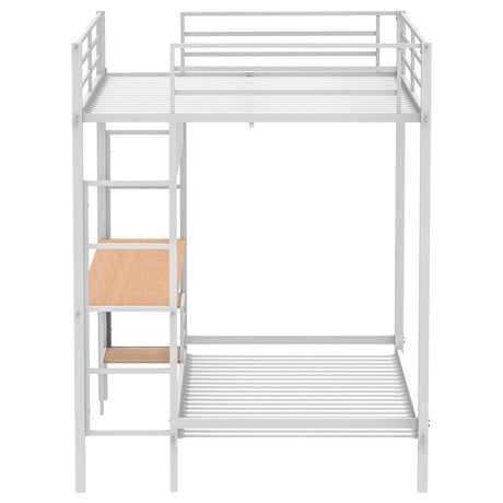 Bettoni Matte White Metal Full Over Twin Workstation Bunk Bed - Ornate Home
