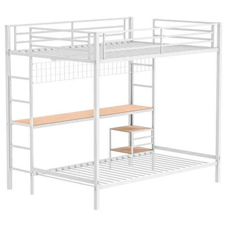 Bettoni Matte White Metal Full Over Twin Workstation Bunk Bed - Ornate Home