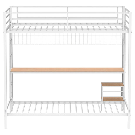 Bettoni Matte White Metal Full Over Twin Workstation Bunk Bed - Ornate Home