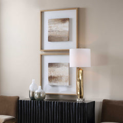 Between Lines Brown/White Abstract Painting (Set of 2) - Ornate Home