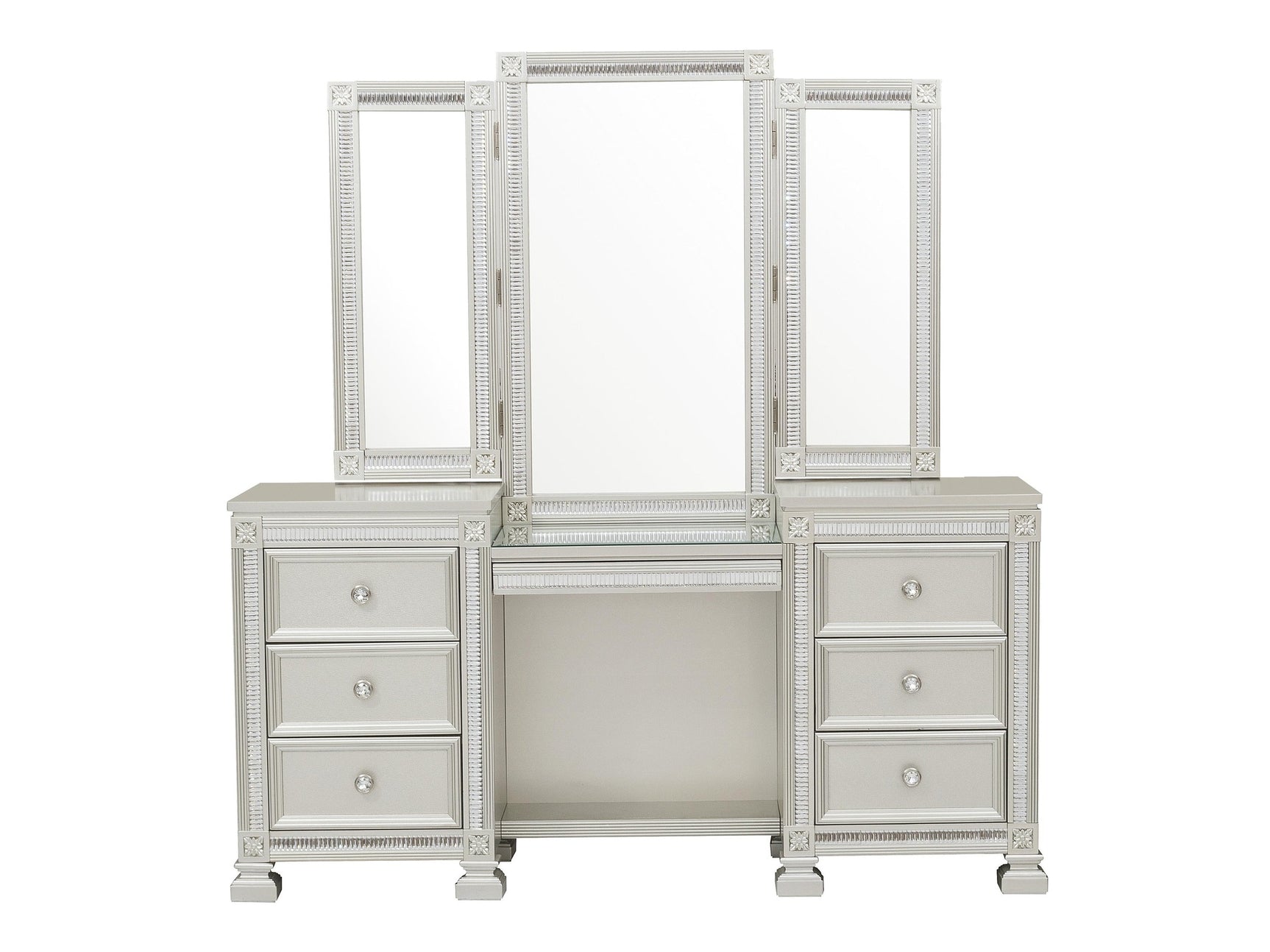 Bevelle Silver Vanity Dresser with Mirror - Ornate Home