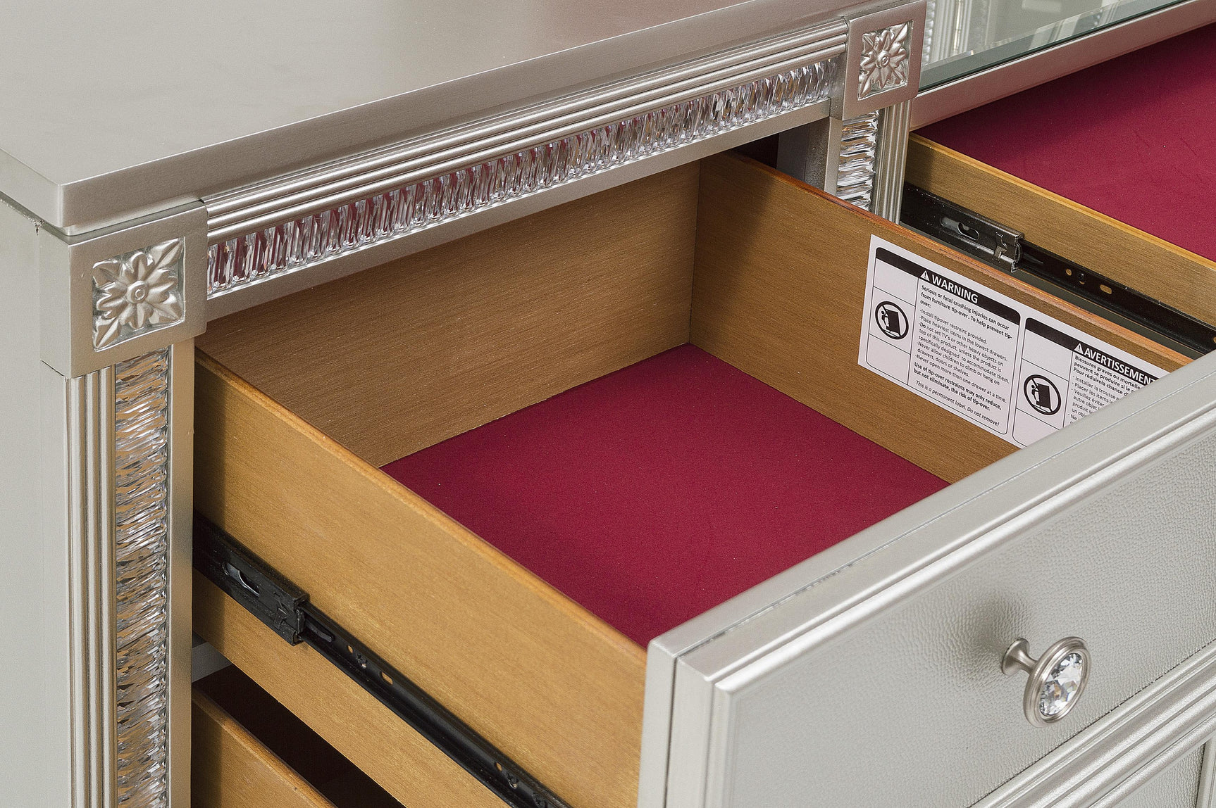 Bevelle Silver Vanity Dresser with Mirror - Ornate Home