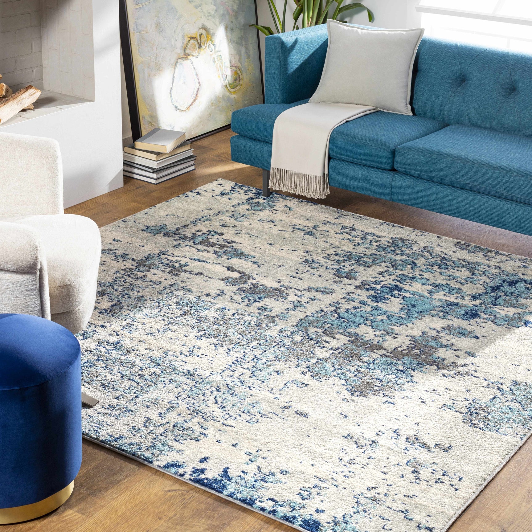 Beverly Abstract Blue Area Rug - Ornate Home