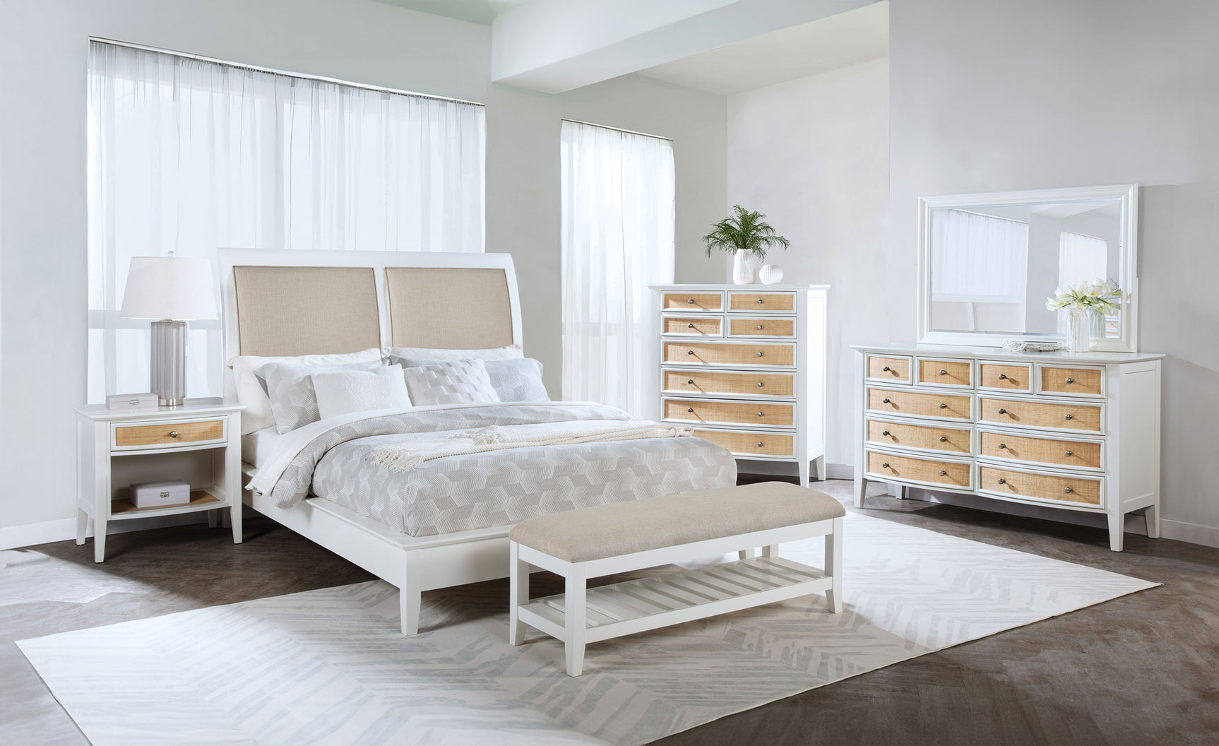 Bexhill White California King Queen Panel Bed - Ornate Home
