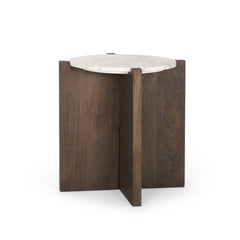 Bianca Dark Brown Wood with Marble Round Accent Table - Ornate Home