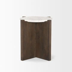 Bianca Dark Brown Wood with Marble Round Accent Table - Ornate Home