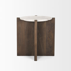 Bianca Dark Brown Wood with Marble Round Accent Table - Ornate Home