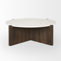 Bianca Dark Brown Wood with Marble Round Top Coffee Table - Ornate Home