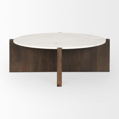 Bianca Dark Brown Wood with Marble Round Top Coffee Table - Ornate Home