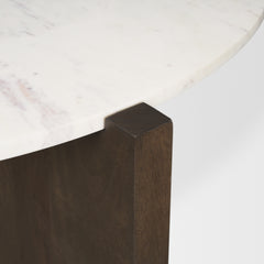 Bianca Dark Brown Wood with Marble Round Top Coffee Table - Ornate Home