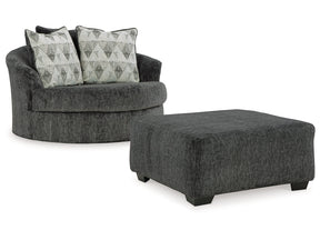Biddeford Gray Oversized Swivel Chair and Ottoman - Ornate Home