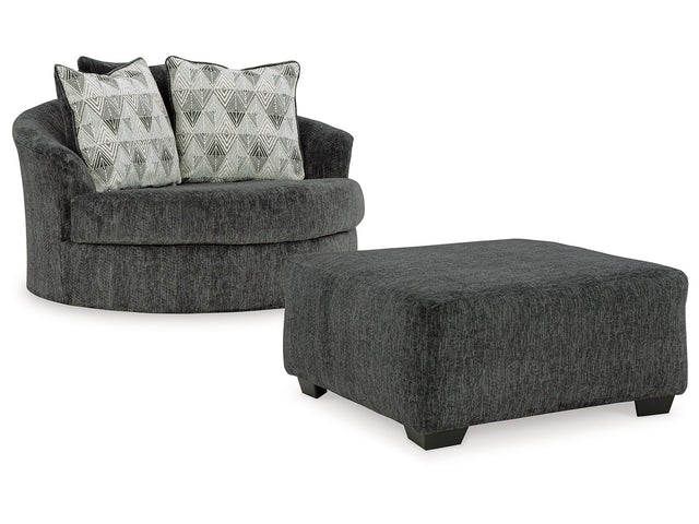 Biddeford Gray Oversized Swivel Chair and Ottoman - Ornate Home