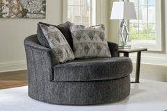 Biddeford Gray Oversized Swivel Chair and Ottoman - Ornate Home