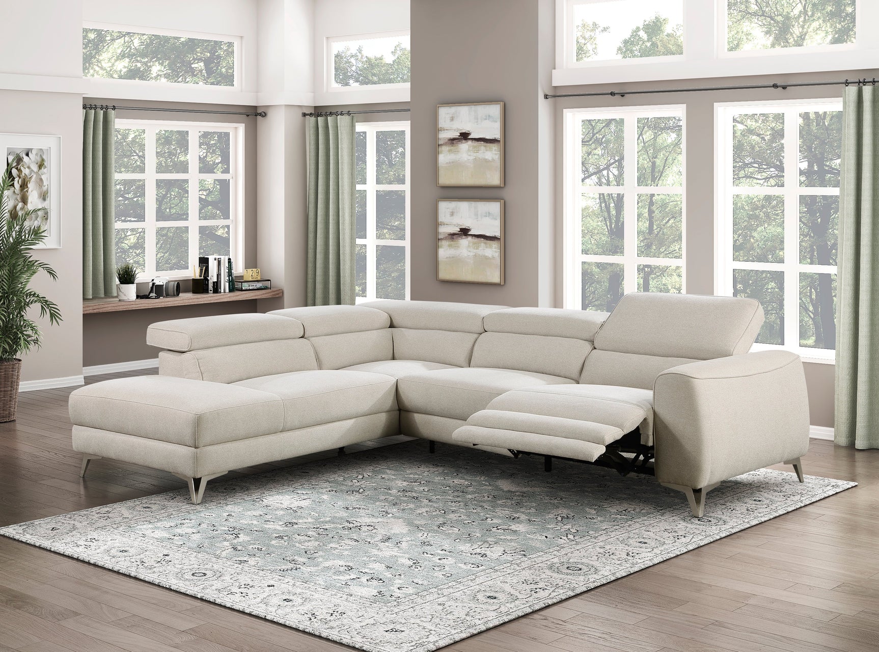 Bienvenue Beige 2-Piece Power Reclining Sectional with Left Chaise - Ornate Home