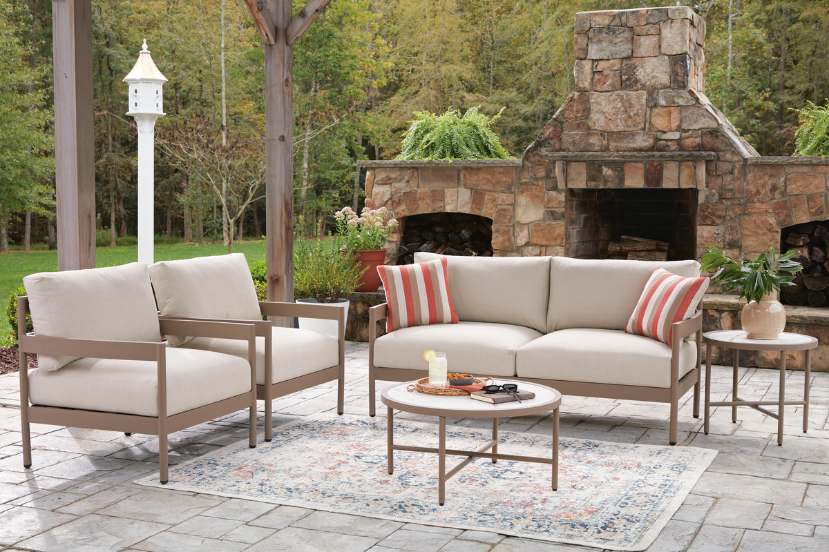 Big Creek Beige Outdoor Love/Chairs/Tables Set (Set of 5) - Ornate Home