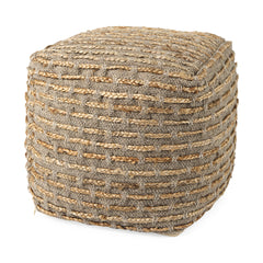 Binita Gray/Brown Hemp Wool and Cotton Pouf - Ornate Home