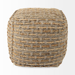Binita Gray/Brown Hemp Wool and Cotton Pouf - Ornate Home