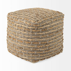 Binita Gray/Brown Hemp Wool and Cotton Pouf - Ornate Home