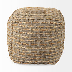 Binita Gray/Brown Hemp Wool and Cotton Pouf - Ornate Home