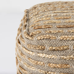 Binita Gray/Brown Hemp Wool and Cotton Pouf - Ornate Home