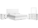 Binterglen White King Panel Bed & Dresser & Mirror & Nightstand (Online Special Price) - Ornate Home