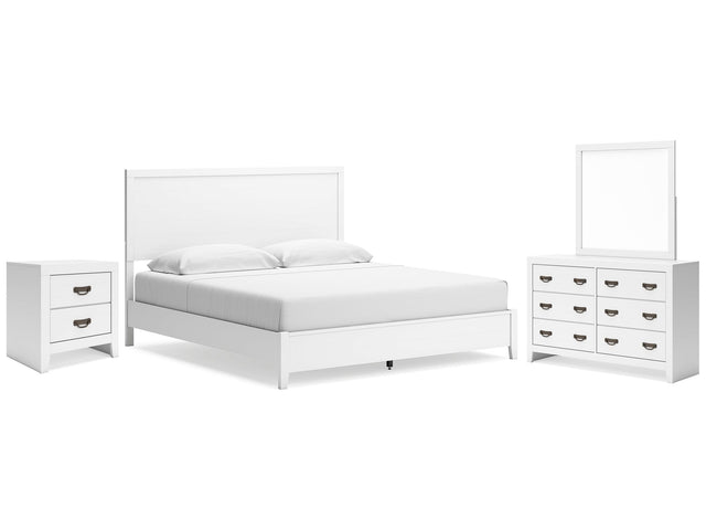 Binterglen White King Panel Bed & Dresser & Mirror & Nightstand (Online Special Price) - Ornate Home